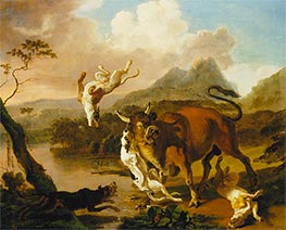 Dogs Attack a Bull, c.1650/99 by Abraham Hondius | Painting Reproduction