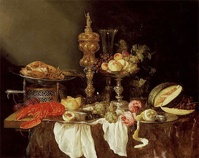 Still Life with a Lobster and Turkey, 1653 | Abraham Beyeren | Painting Reproduction