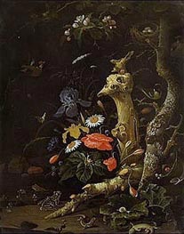 Field Flowers and Birds, undated by Abraham Mignon | Painting Reproduction