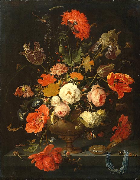 Still Life with Flowers and Watch, c.1664/79 | Abraham Mignon | Painting Reproduction