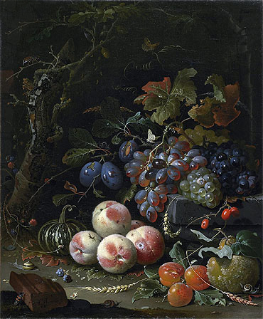 Still Life with Fruits, Foliage and Insects, c.1669 | Abraham Mignon | Painting Reproduction