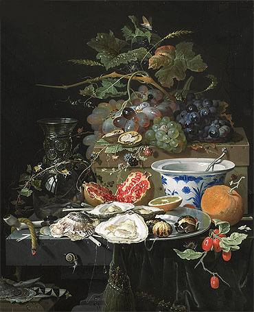 Still Life with Fruit, Oysters and Porcelain Bowl, c.1660/79 | Abraham Mignon | Gemälde Reproduktion