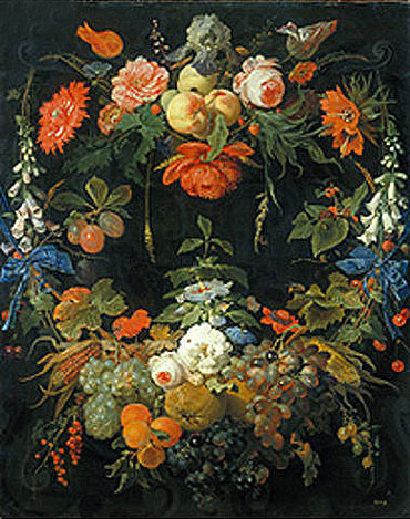 A Floral Wreath and Fruits, undated | Abraham Mignon | Painting Reproduction