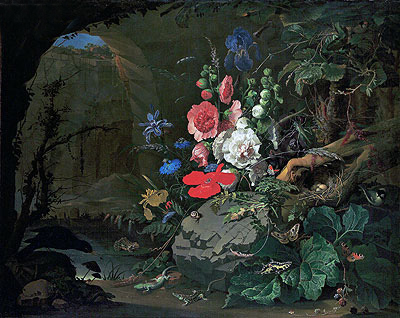 Flowers and Animals in a Casemate, undated | Abraham Mignon | Painting Reproduction