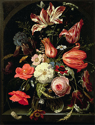 Still Life of Flowers on a Ledge, undated | Abraham Mignon | Painting Reproduction