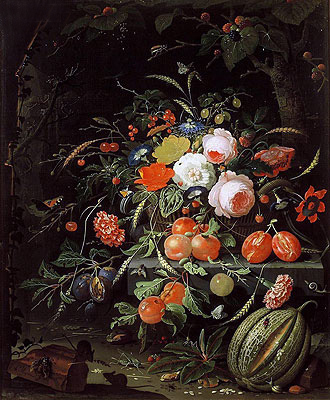 Stillleben mit Blumen und Früchten, c.1660/80 von Abraham Mignon | Gemälde-Reproduktion