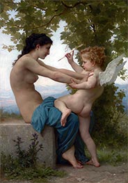 Junges Mädchen das gegen Eros sich verteidigt, 1880 von Bouguereau | Gemälde-Reproduktion