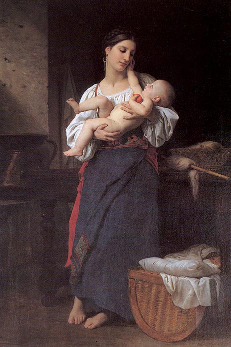 First Caresses, 1866 | Bouguereau | Gemälde Reproduktion