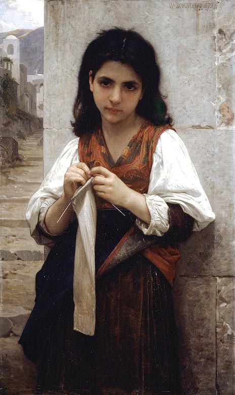 Die kleine Strickerin, 1879 von Bouguereau | Gemälde-Reproduktion