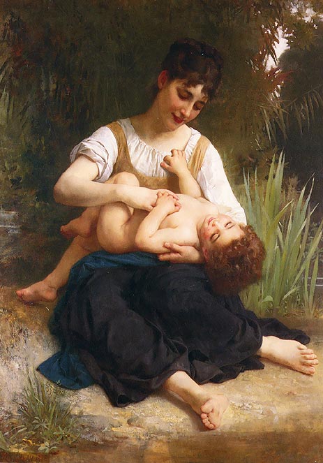 The Joys of Motherhood (Girl Tickling a Child), 1878 | Bouguereau | Gemälde Reproduktion