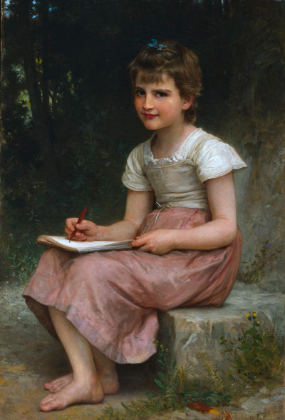 A Calling (Seated Girl Writing), 1896 | Bouguereau | Painting Reproduction