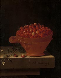 Eine Schale mit Erdbeeren auf einem Steinsockel | Adriaen Coorte | Gemälde Reproduktion