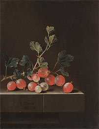 Stachelbeeren auf Tisch, 1701 von Adriaen Coorte | Gemälde-Reproduktion