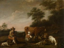 Landscape with Shepherd and Milkmaid, 1661 by Aelbert Cuyp | Painting Reproduction