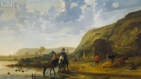 River Landscape with Riders, c.1655 | Aelbert Cuyp | Painting Reproduction