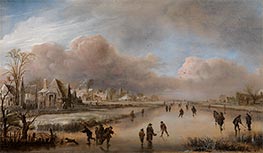 Skaters on a Canal, undated by Aert van der Neer | Painting Reproduction