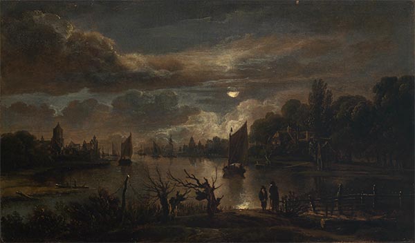 Moonlight Landscape with Wide Channel, undated | Aert van der Neer | Painting Reproduction