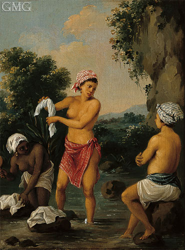 Three Caribbean Washerwomen by a River, c.1770/80 | Agostino Brunias | Gemälde Reproduktion