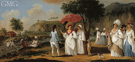 West Indian Landscape with Figures Promenading before a Stream, undated | Agostino Brunias | Painting Reproduction