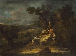 Landschaft mit Aufrichtung eines antiken Grabmals, 1716 von Christoph Ludwig Agricola | Gemälde-Reproduktion