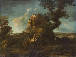 Landscape with Discovery of an Ancient Statue, 1716 by Christoph Ludwig Agricola | Painting Reproduction