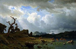 Thunderstorm in the Rocky Mountains | Bierstadt | Gemälde Reproduktion