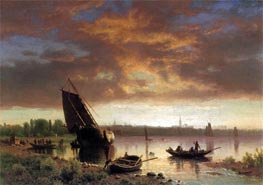 Harbor Scene, c.1860/69 by Bierstadt | Painting Reproduction