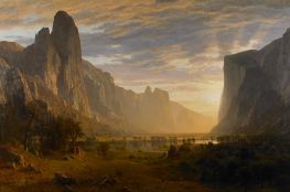 Looking Down Yosemite Valley, California, 1865 by Bierstadt | Painting Reproduction