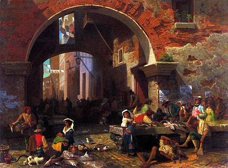 Roman Fish Market, Arch of Octavius, 1858 | Bierstadt | Painting Reproduction