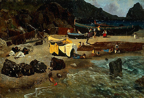 Fishing Boats at Capri, 1857 by Bierstadt | Painting Reproduction