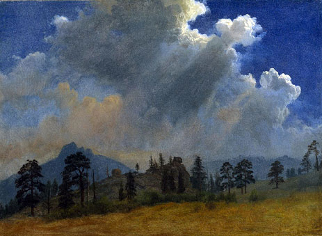 Fir Trees and Storm Clouds, c.1870 | Bierstadt | Gemälde Reproduktion