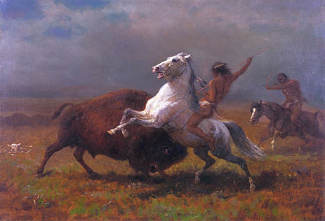 Indians Hunting Buffalo, c.1888 | Bierstadt | Gemälde Reproduktion