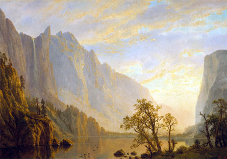 Berglandschaft und Fluss | Bierstadt | Gemälde Reproduktion