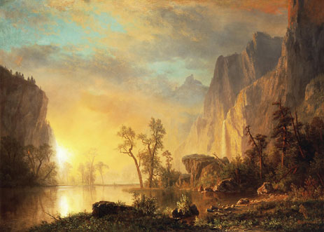 Sunset in the Rockies, 1866 | Bierstadt | Gemälde Reproduktion