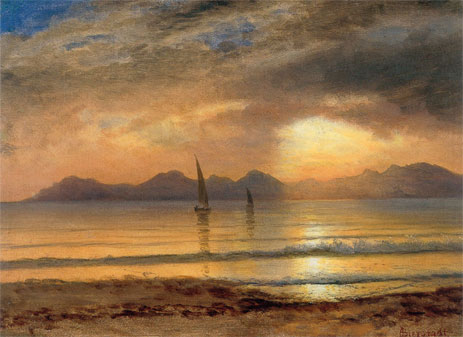 Sunset Over A Mountain Lake, n.d. | Bierstadt | Gemälde Reproduktion