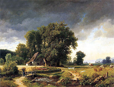 Westphalian Landscape, 1855 | Bierstadt | Gemälde Reproduktion