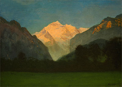 View of Glacier Park (Sunset on Peak), undated | Bierstadt | Painting Reproduction