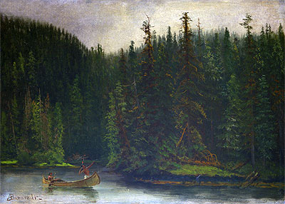 Indian Hunters in Canoe | Bierstadt | Painting Reproduction