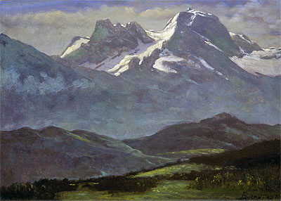Summer Snow on the Peaks or Snow Capped Mountains, indated | Bierstadt | Painting Reproduction