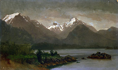 Mountains and Lake, indated | Bierstadt | Painting Reproduction