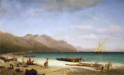 Bay of Salerno, 1858 by Bierstadt | Painting Reproduction