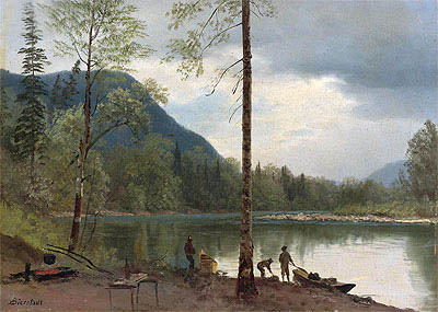 Campers with Canoes, undated | Bierstadt | Painting Reproduction