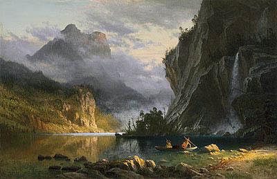 Indians Spear Fishing, 1862 | Bierstadt | Gemälde Reproduktion