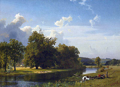 A River Landscape, Westphalia, 1855 | Bierstadt | Gemälde Reproduktion