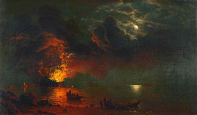 The Burning Ship, 1869 | Bierstadt | Gemälde Reproduktion
