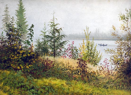 Canoe on Northern River, 1889 | Bierstadt | Painting Reproduction