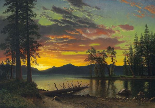 Zwielicht, Lake Tahoe, c.1870 von Bierstadt | Gemälde-Reproduktion