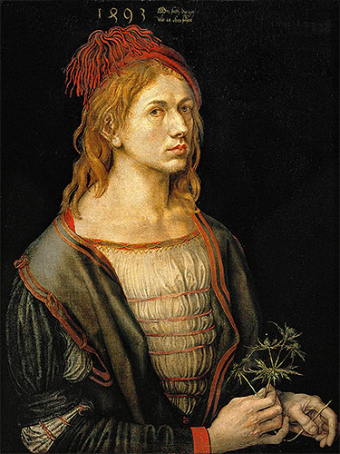 Self Portrait with a Thistle, 1493 by Durer | Painting Reproduction