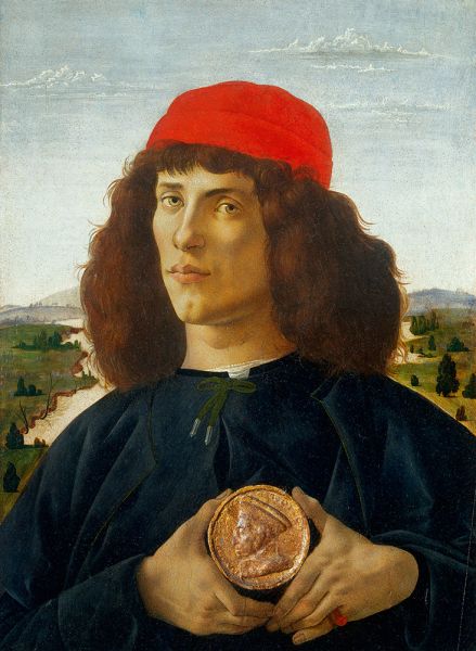 Portrait of a Young Man with a Medallion of Cosimo de' Medici, c.1470/75 | Botticelli | Painting Reproduction