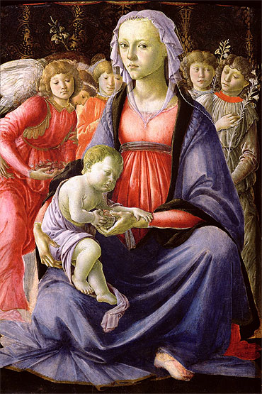 The Virgin and Child Surrounded by Five Angels, c.1470 | Botticelli | Gemälde Reproduktion